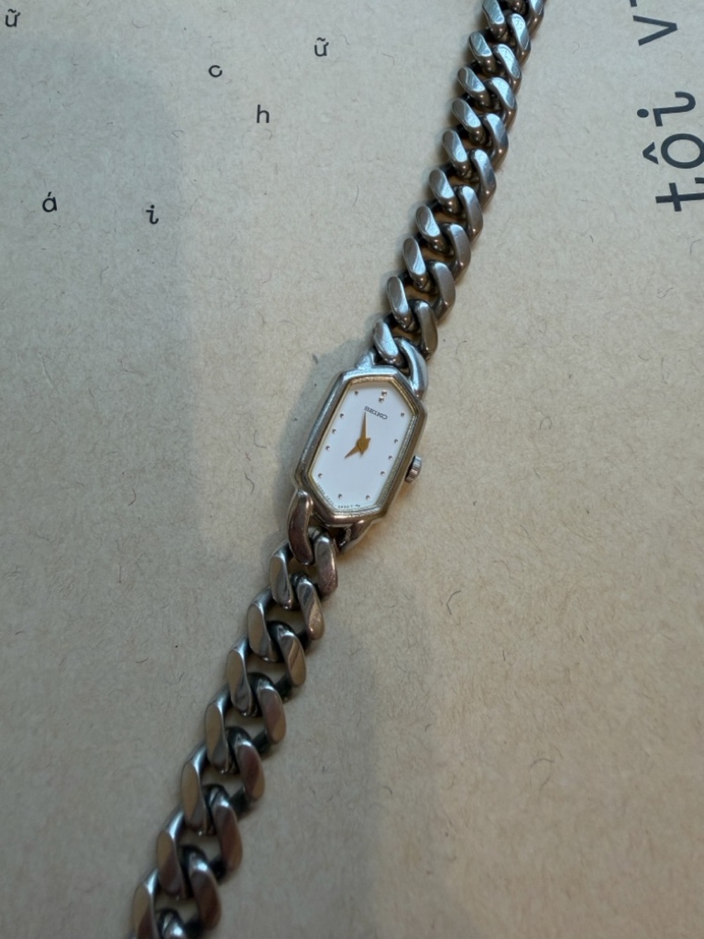 Seiko Silver Chain Link Ladies Watch - White Dial
